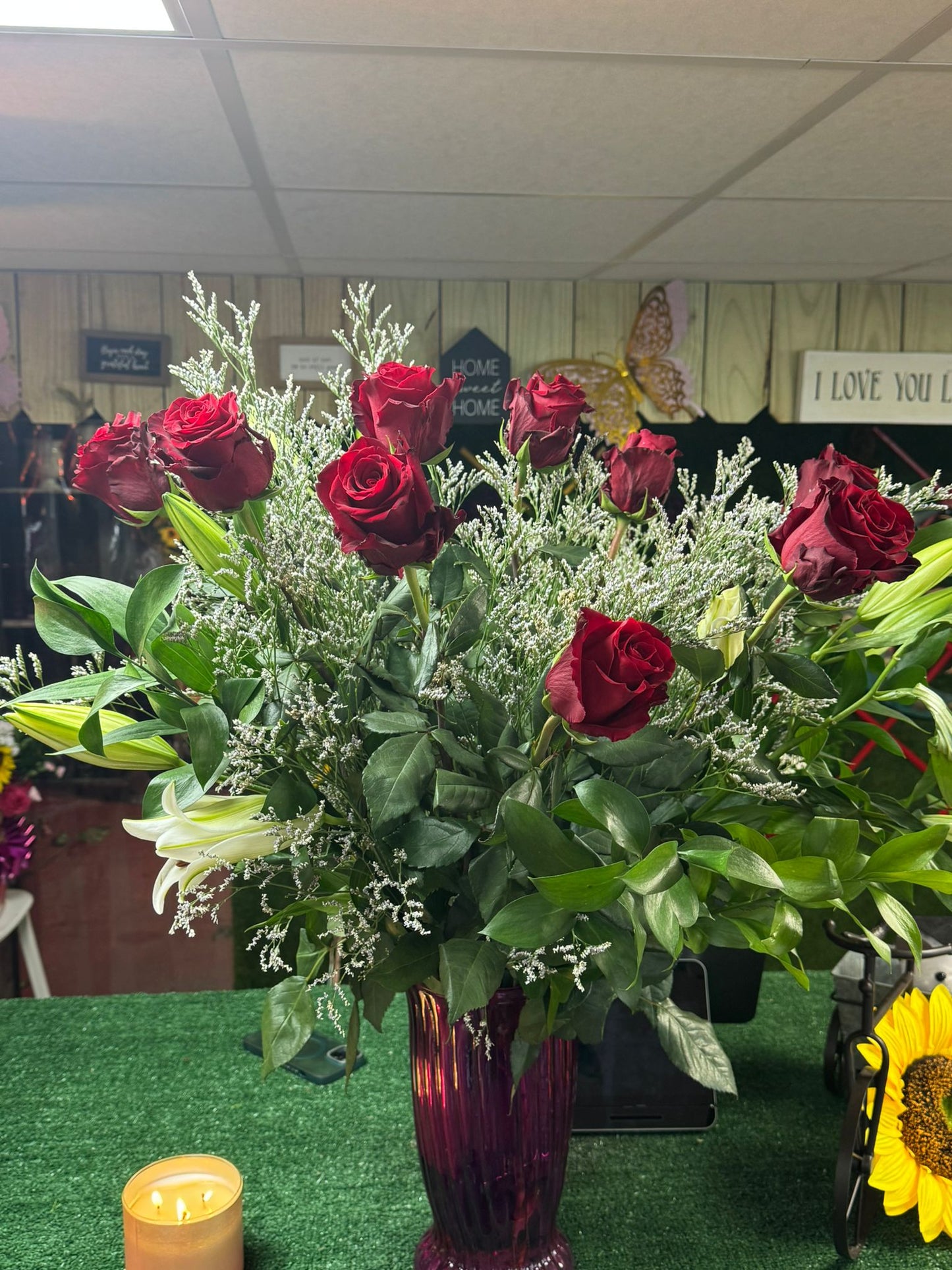Long-Stem Roses, Lilies & Ruscus – Elegant Long-Lasting Bouquet