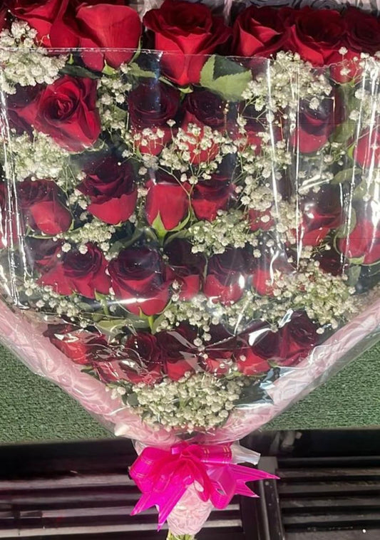 50 Long-Stem Roses with Baby’s Breath